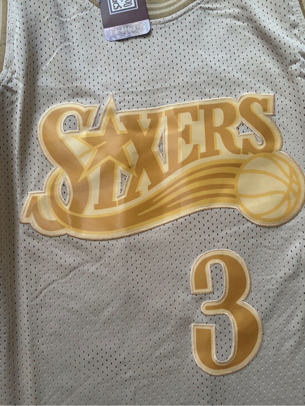 Allen Iverson Mitchell & Ness Hardwood 76ers Gold Jersey Size Men Small - Picture 4 of 5